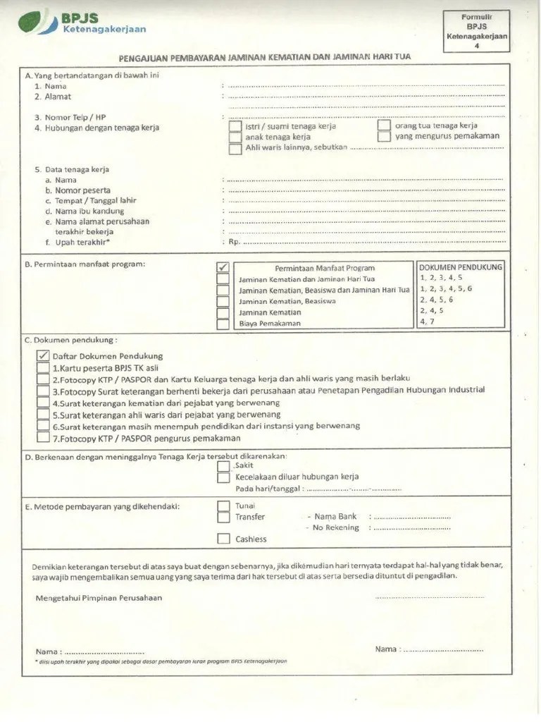 Pengajuan Pembayaran Jaminan Kematian Dan Jaminan Hari Tua | PDF