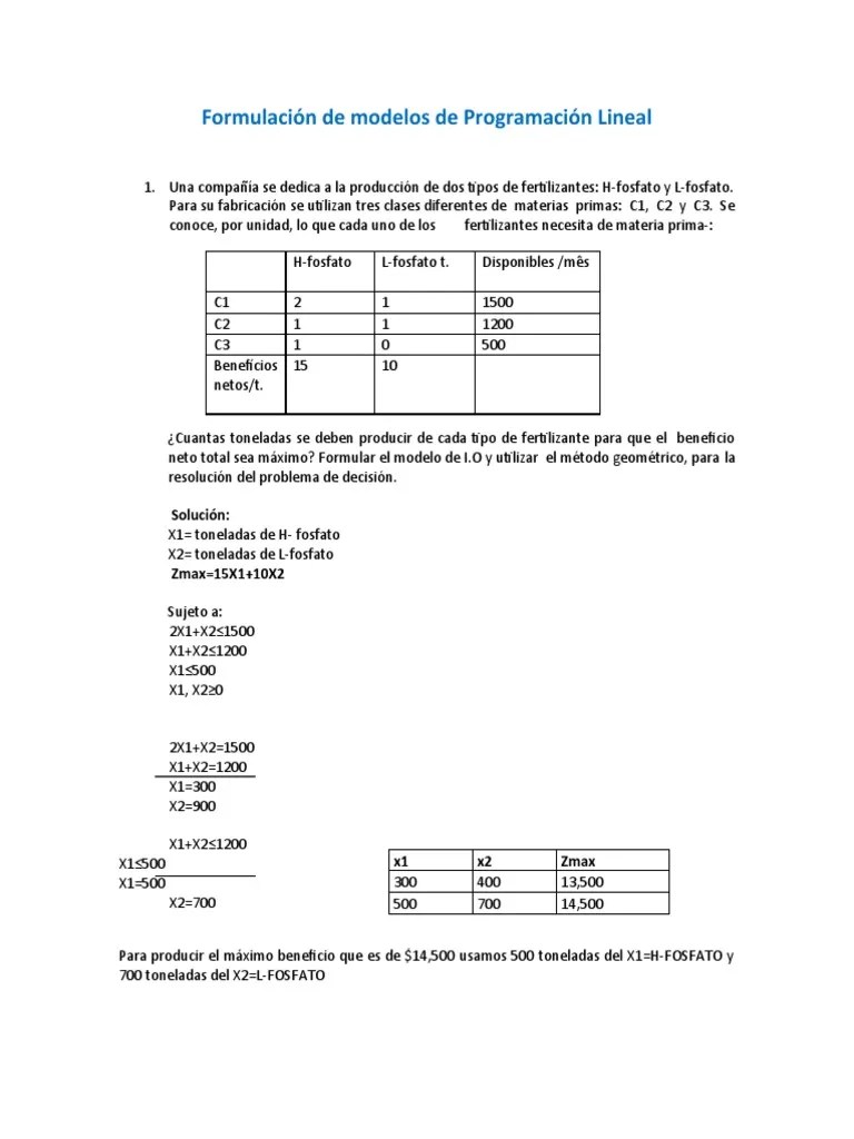 Formulación De Modelos De Programación Lineal PARTE 1 | PDF | Comida Y Bebida