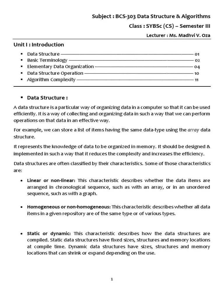 Subject: Bcs-303 Data Structure & Algorithms Class: Sybsc (CS) - Semester Iii | PDF | Queue ...