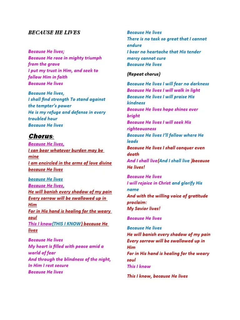 Because He Lives | PDF | Religious Belief And Doctrine