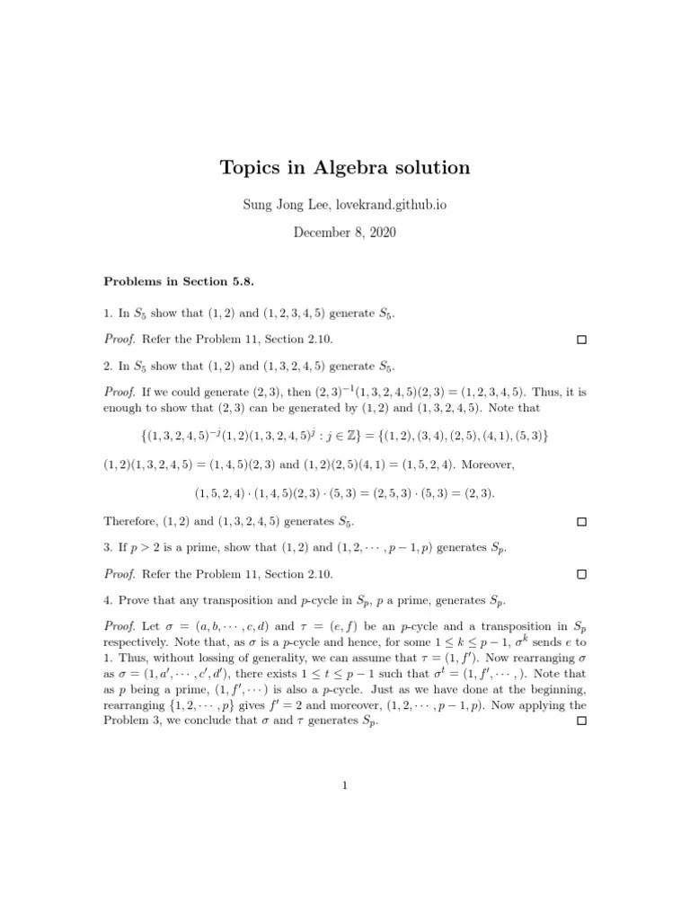 Herstein Topics In Algebra Solution 5 8 | PDF | Polynomial | Group Theory
