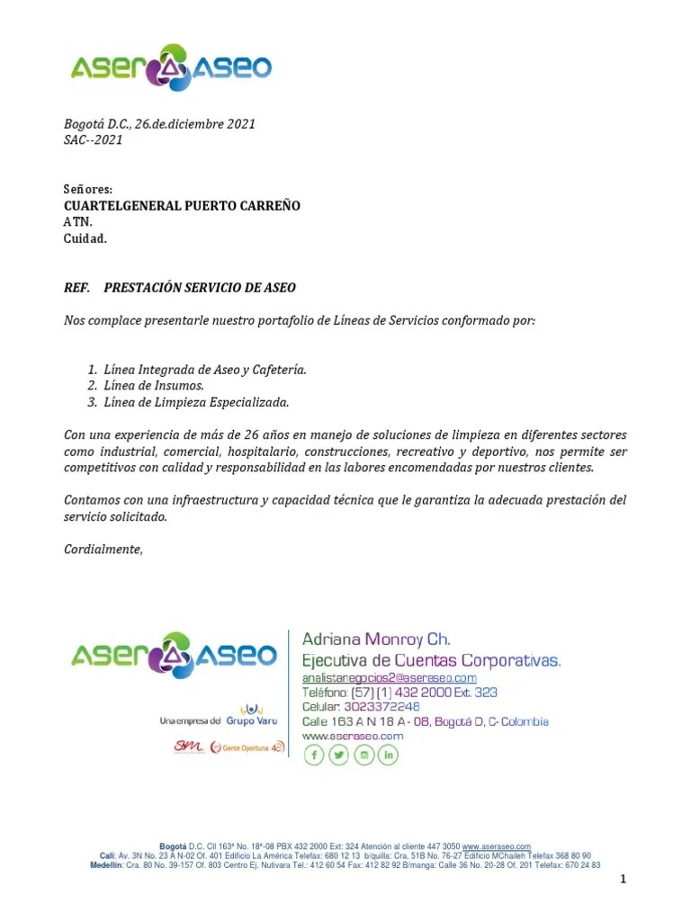 Cotizacion Aser Aseo | PDF | Fax | Bogotá