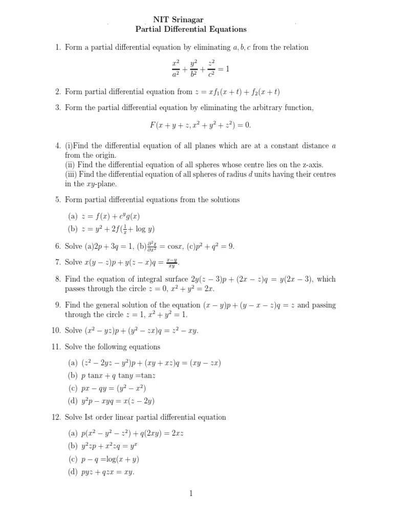 Partial Differential Equations | PDF | Equations | Sphere