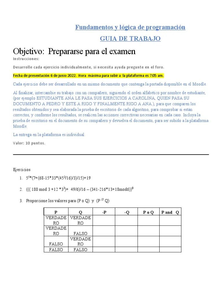 Guía 1.1 Fundamentos De Lógica De Programación | PDF | División (Matemáticas) | Programación De ...