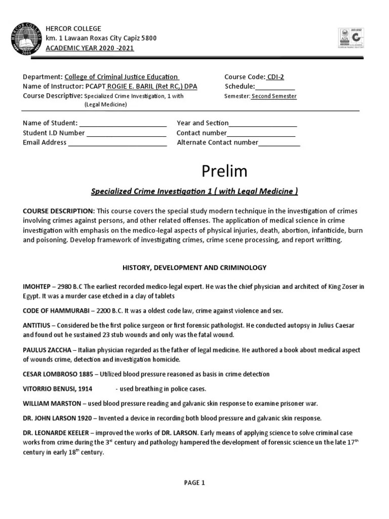 Cdi 102 Week 2 Specialized Crime Pdf Forensic Science