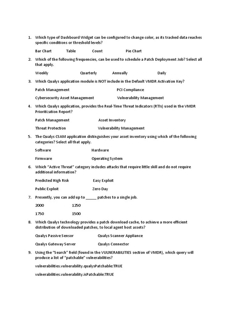 Vulnerability Management Detection And Response (VMDR) Exam 2.0 | PDF ...