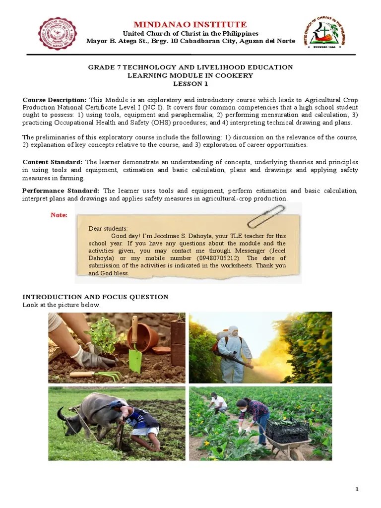 TLE 7 1st Quarter Module | PDF | Area | Agricultural Machinery