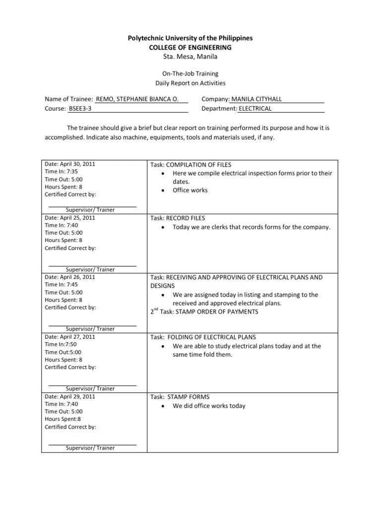 Report On Ojt Format Term Paper Example