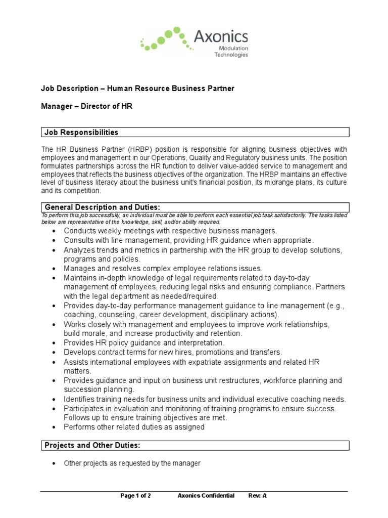 Human Resources Business Partner Job Description | PDF | Human Resource Management | Employment