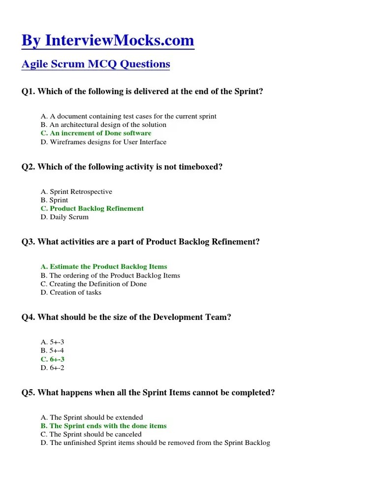 Agile Scrum MCQ | PDF | Scrum (Software Development) | Software ...