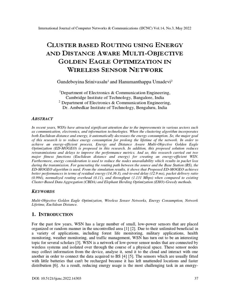 Cluster Based Routing Using Energy And Distance Aware Multi-Objective ...