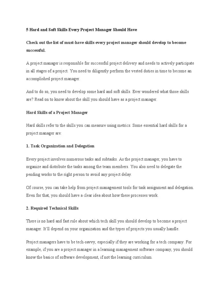 5 Hard And Soft Skills Every Project Manager Should Have | PDF ...