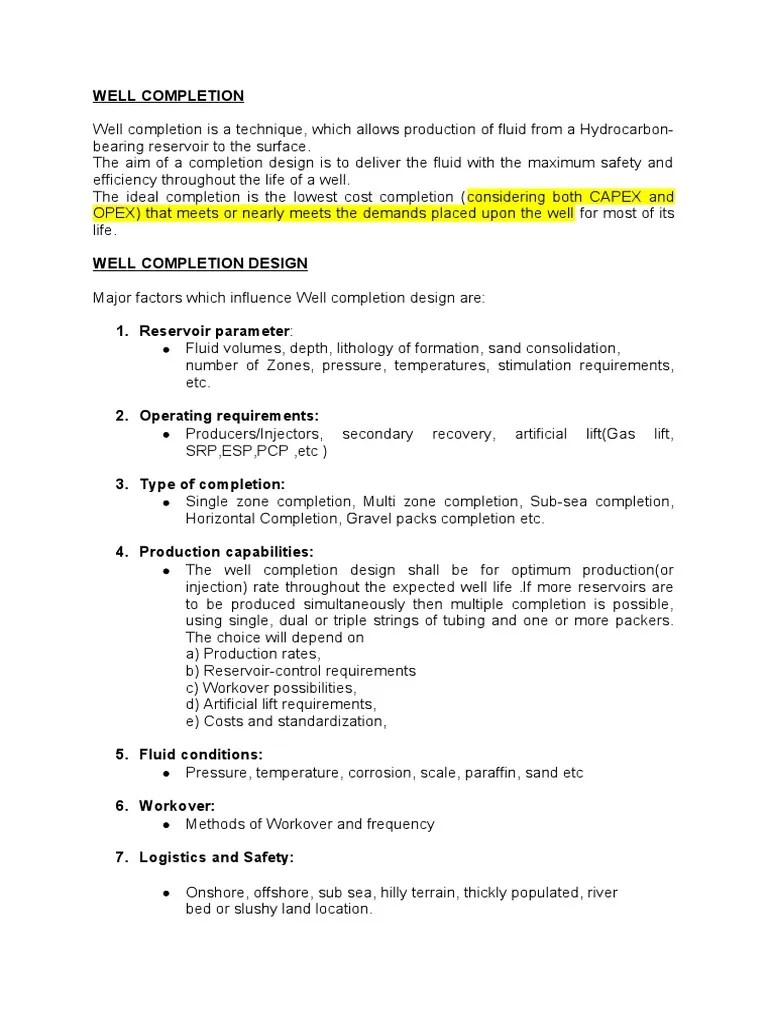 WELL COMPLETION DESIGN OPTIMIZATION | PDF | Casing (Borehole) | Pipe ...