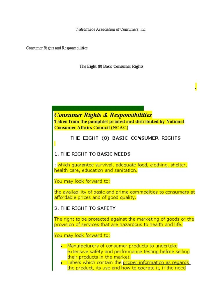 The Eight Basic Consumer Rights | PDF | Consumer Protection | False Advertising