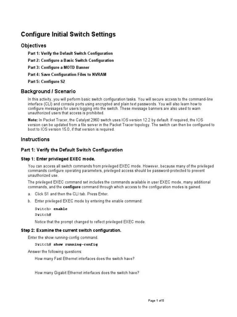 Chapter One Lab-3 - Configure Initial Switch Settings | PDF | Command ...