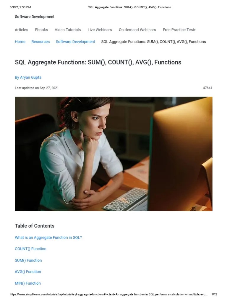 SQL Aggregate Functions - SUM, COUNT, AVG, Functions | PDF | Sql ...