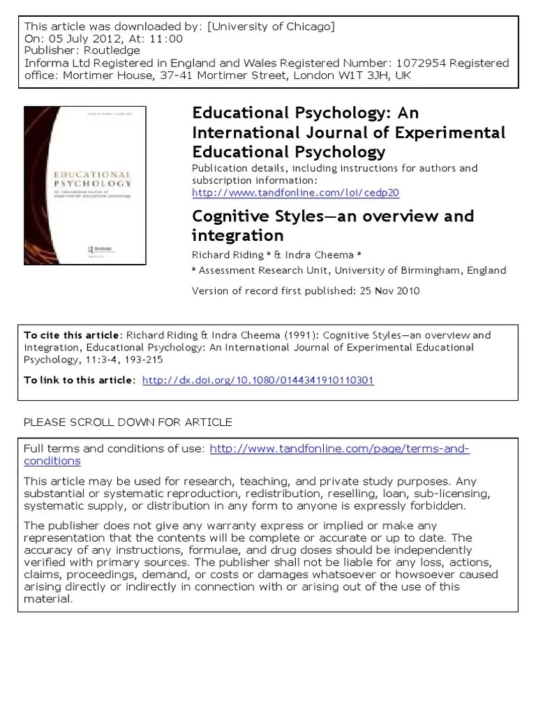 Cognitive Styles | Download Free PDF | Learning Styles | Learning