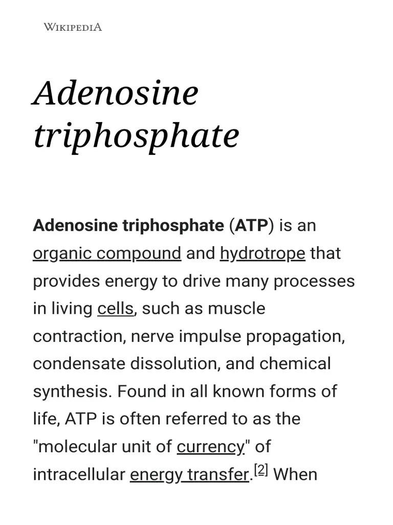 Adenosine Triphosphate - Wikipedia | PDF | Adenosine Triphosphate | Glycolysis