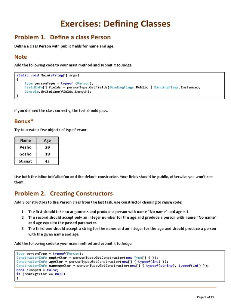 Defining Classes Exercises | PDF | Programming | Constructor (Object ...