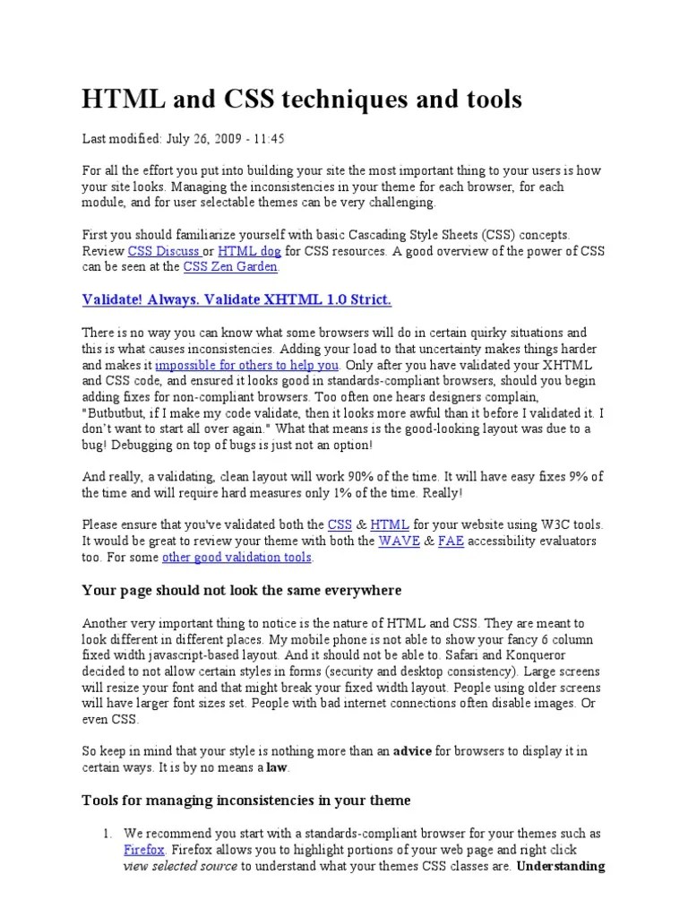 HTML And CSS Techniques And Tools | PDF | Cascading Style Sheets | Html