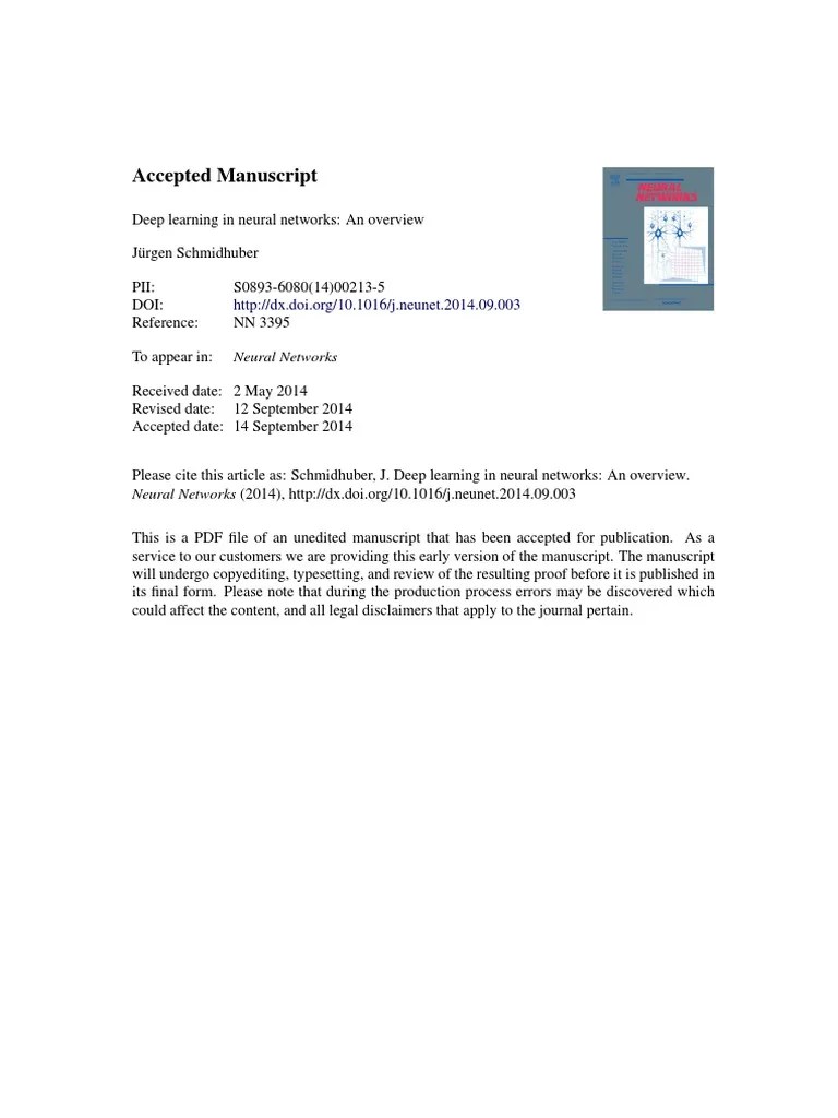 Deep Learning In Neural Networks An Overview | PDF | Artificial Neural ...