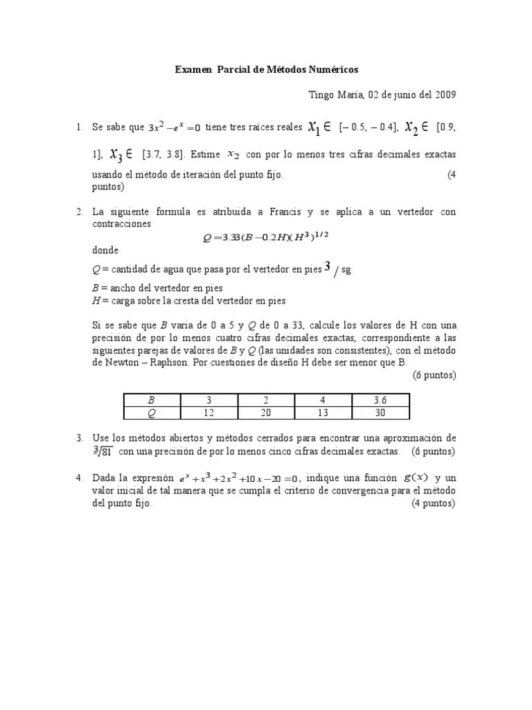 Examen Parcial De Métodos Numéricos