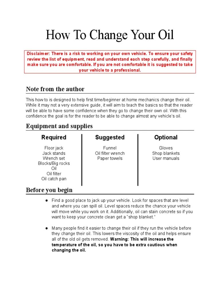 How To Change Your Oil | PDF | Screw | Manufactured Goods