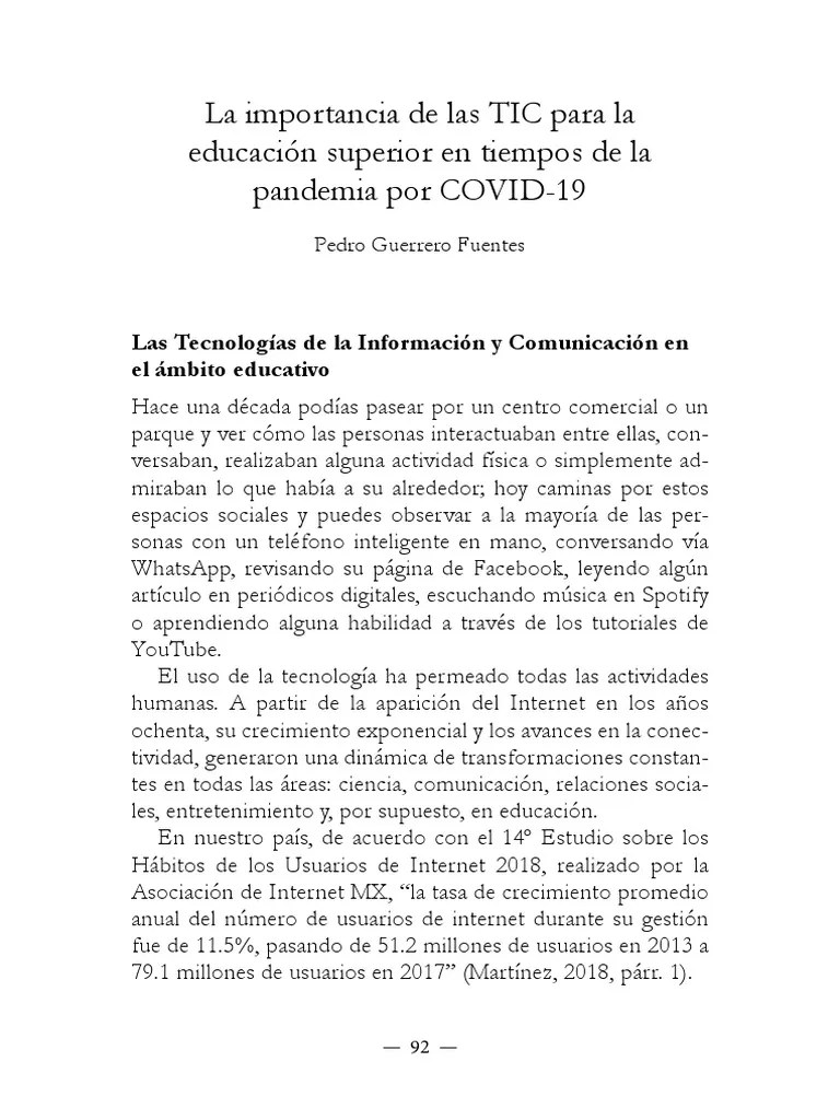 La Importancia De Las TIC Para La Educacion Superior En Tiempos De La Pandemia Por COVID 19 ...