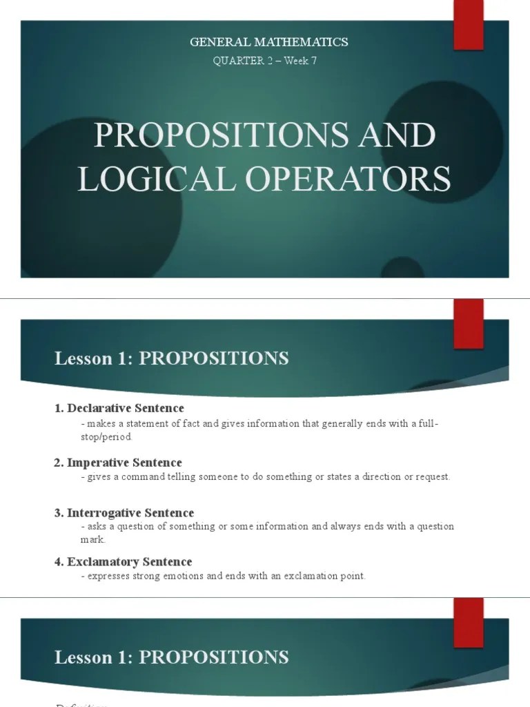 Propositions And Logical Operators: General Mathematics | PDF ...
