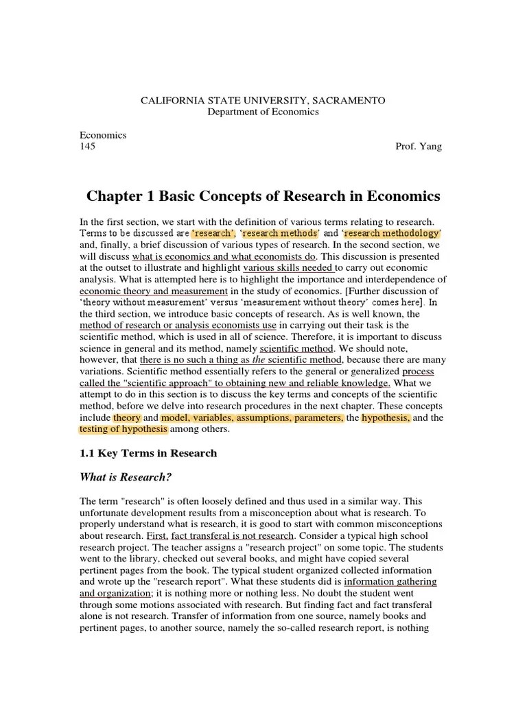 Basic Concepts Of Research In Economics | PDF | Scientific Method | Theory