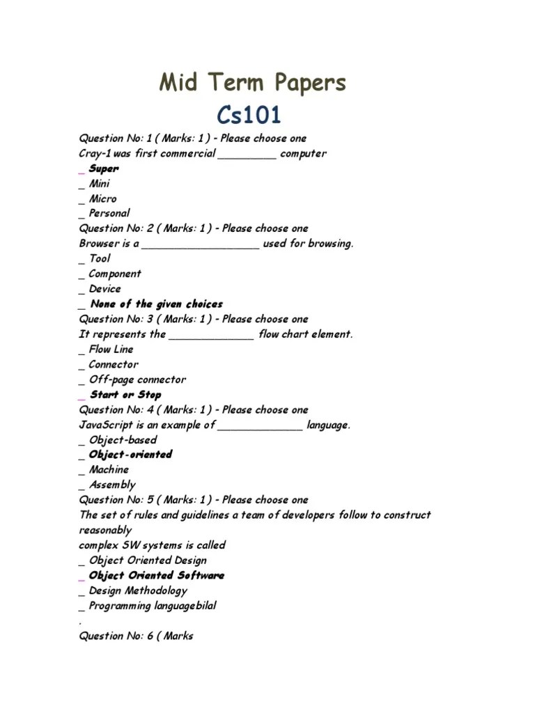 Cs101 Midterm Solved Paper | PDF | World Wide Web | Internet & Web
