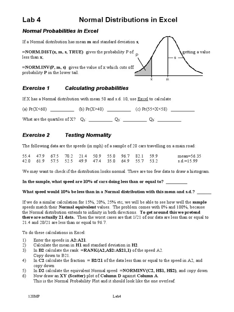 Lab 4 Normal Distributions In Excel | PDF | Normal Distribution ...