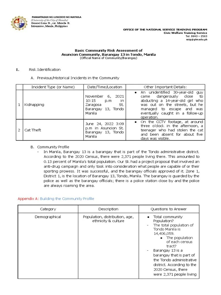 CWTS-Final-Output - Basic-Community-Risk-Assessment - ARZADON | PDF ...