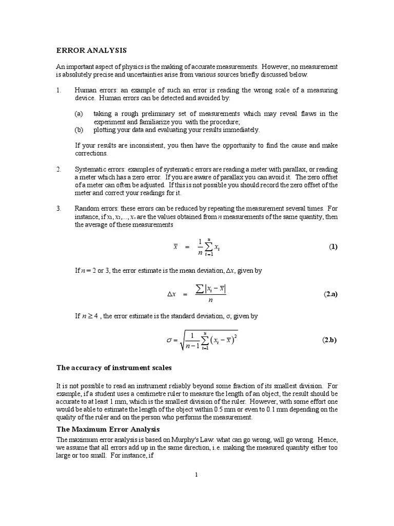 LAB NOTES - Error Analysis, Graphical Methods And Statistical Analysis | PDF | Significant ...