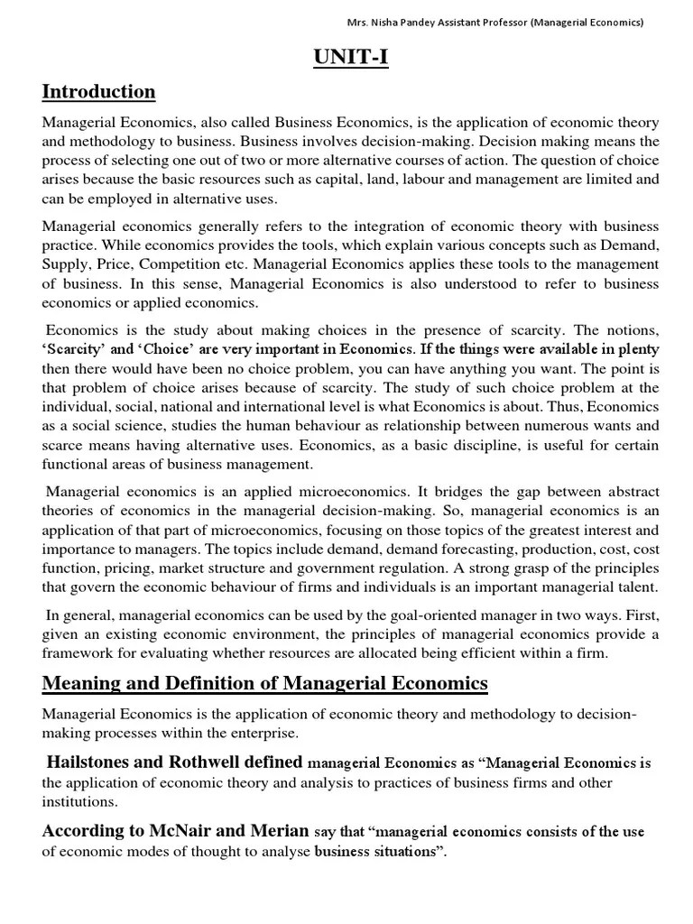 UNIT-1 - Managerial Economics (MBA-1st Year) | PDF | Economics | Microeconomics