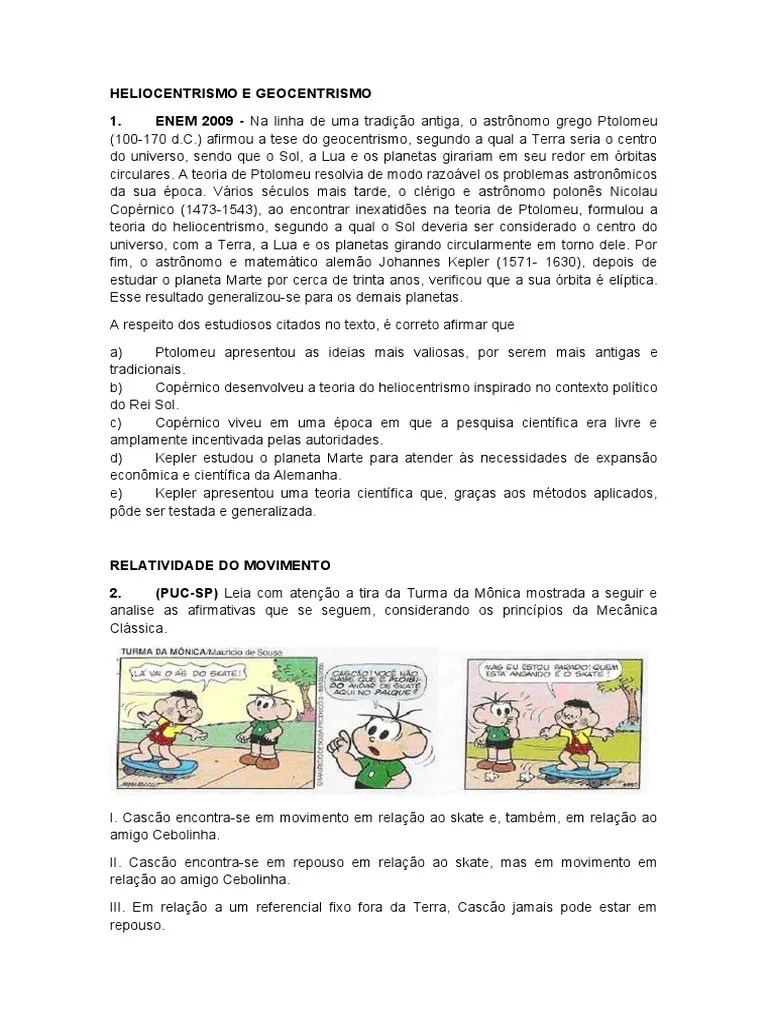 Exercícios Física 1º Sem - 1° Ano COM GABARITO | PDF | Força | Inércia