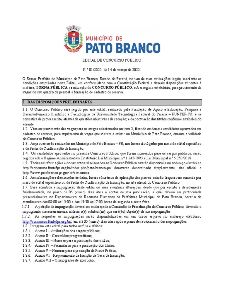 Edital De Concurso Publico 01 2022 1 | PDF | Administração Pública ...