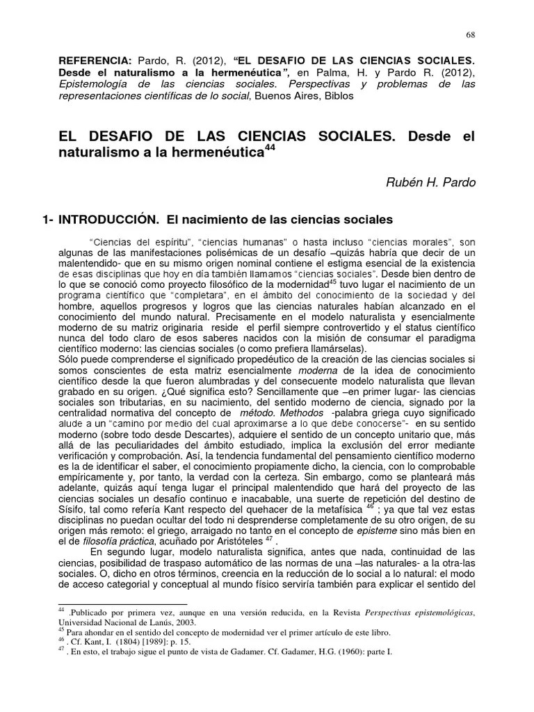 El Desafío De Las Ciencias Sociales (Pardo) | PDF | Empirismo | Hermenéutica