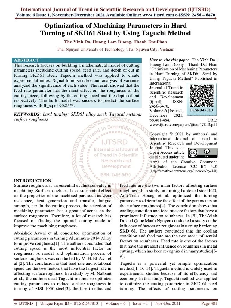 Optimization Of Machining Parameters In Hard Turning Of SKD61 Steel By ...