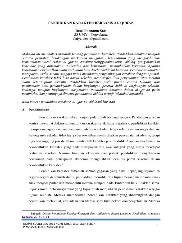 AKHLAKUL KARIMAH DALAM PENDIDIKAN KARAKTER BERBASIS AL-QUR'AN | PDF