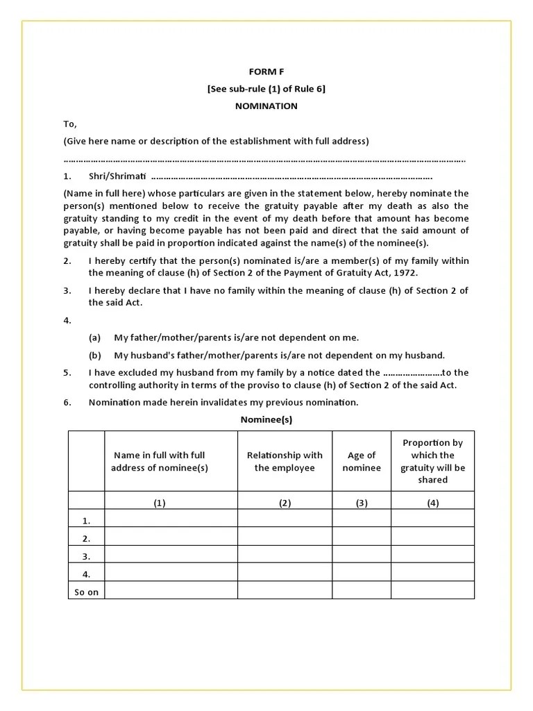 3) Gratuity Nomination (Form F) | PDF | Common Law | Government