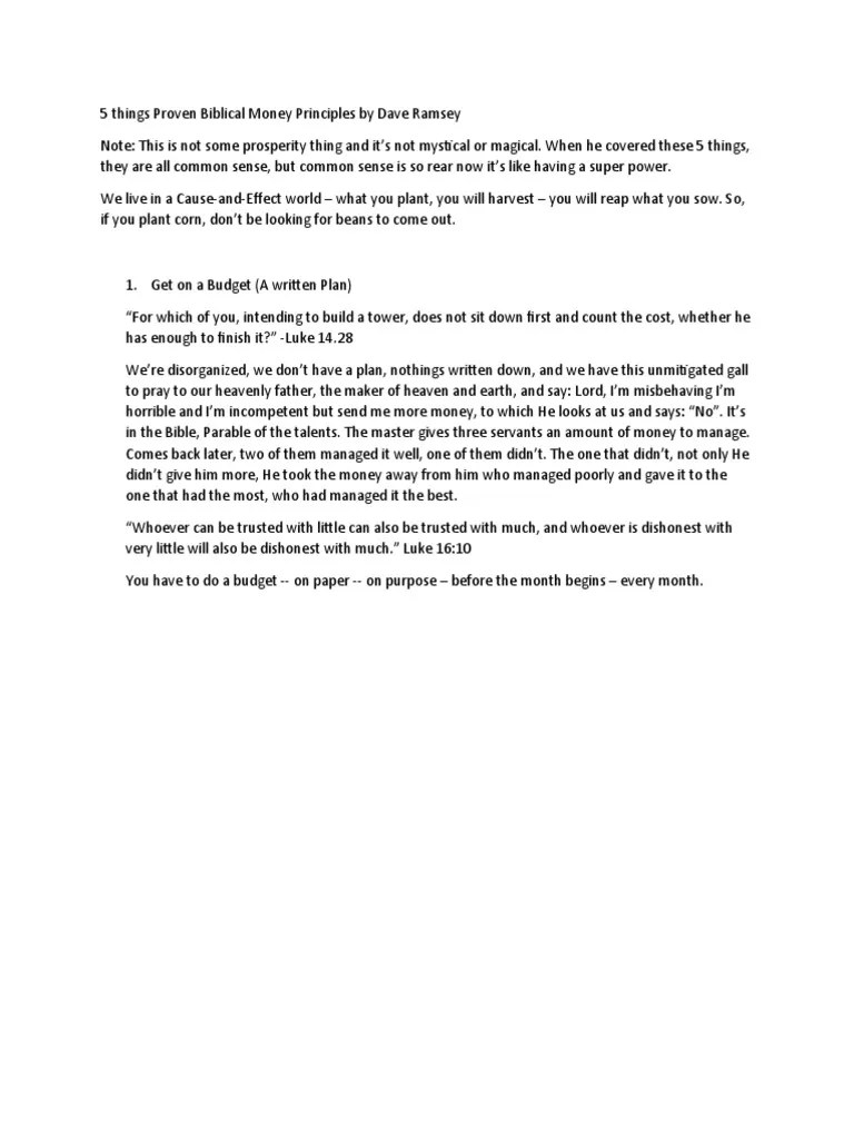 5 Things Proven Biblical Money Principles By Dave Ramsey | PDF | Self ...