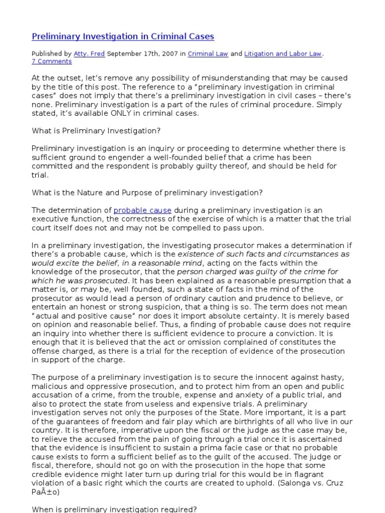 Preliminary Investigation In Criminal Cases | PDF | Prosecutor | Affidavit
