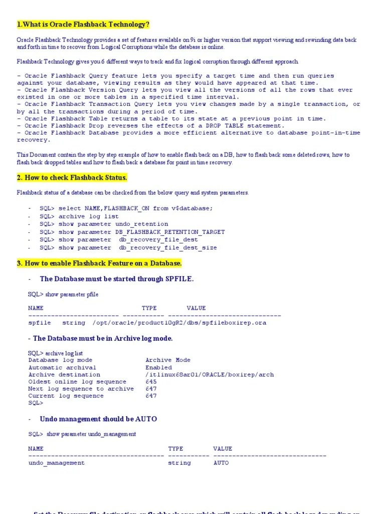 1.what Is Oracle Flashback Technology? | PDF | Oracle Database | Databases