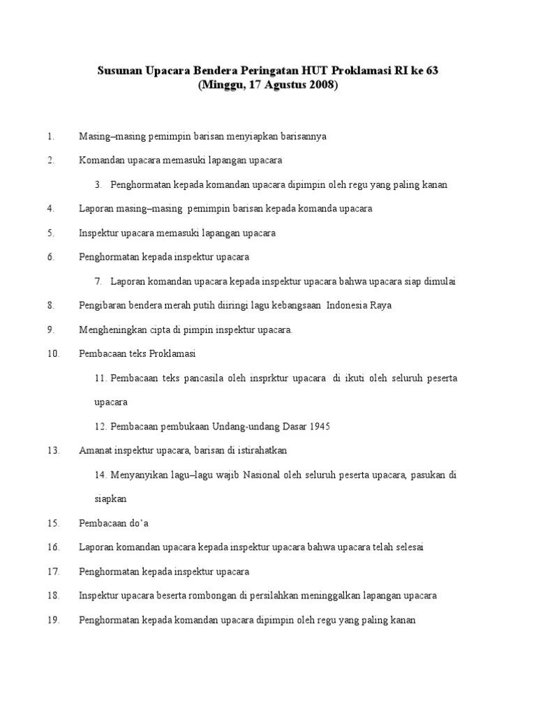 Susunan upacara hardiknas ( hari pendidikan nasional). Susunan Upacara Hut Ri Pdf