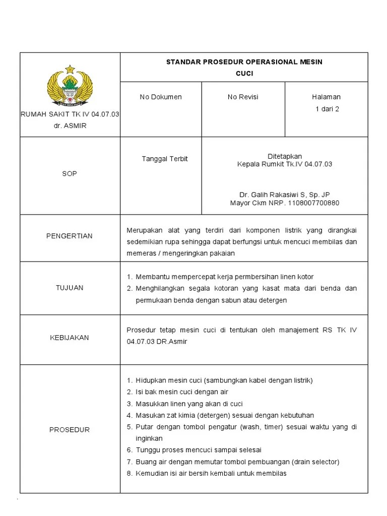 Standar Prosedur Operasional Mesin Cuci | PDF