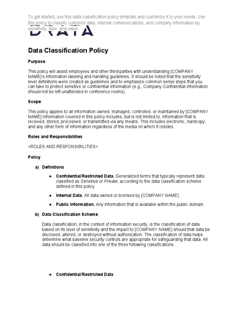 Data Classification Policy Template | Download Free PDF | Information Security | Classified ...