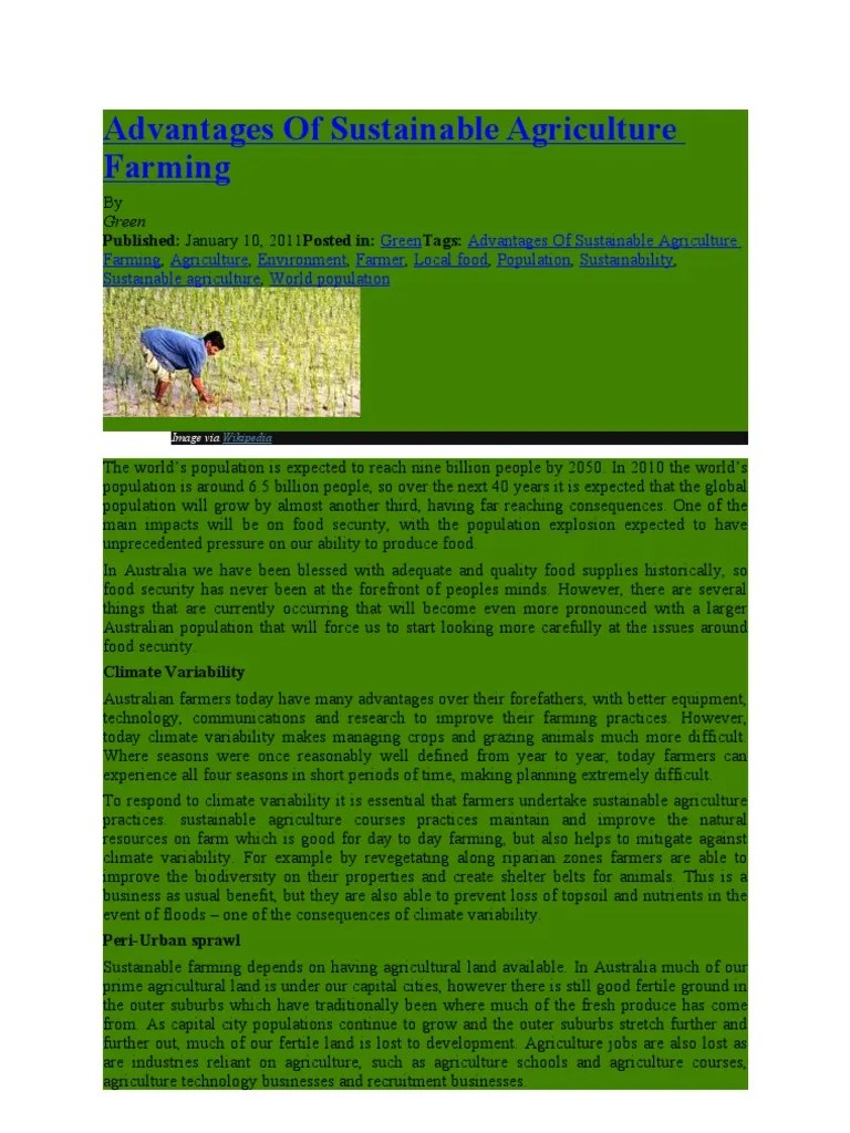 Advantages Of Sustainable Agriculture Farming | PDF | Sustainable Agriculture | Agriculture