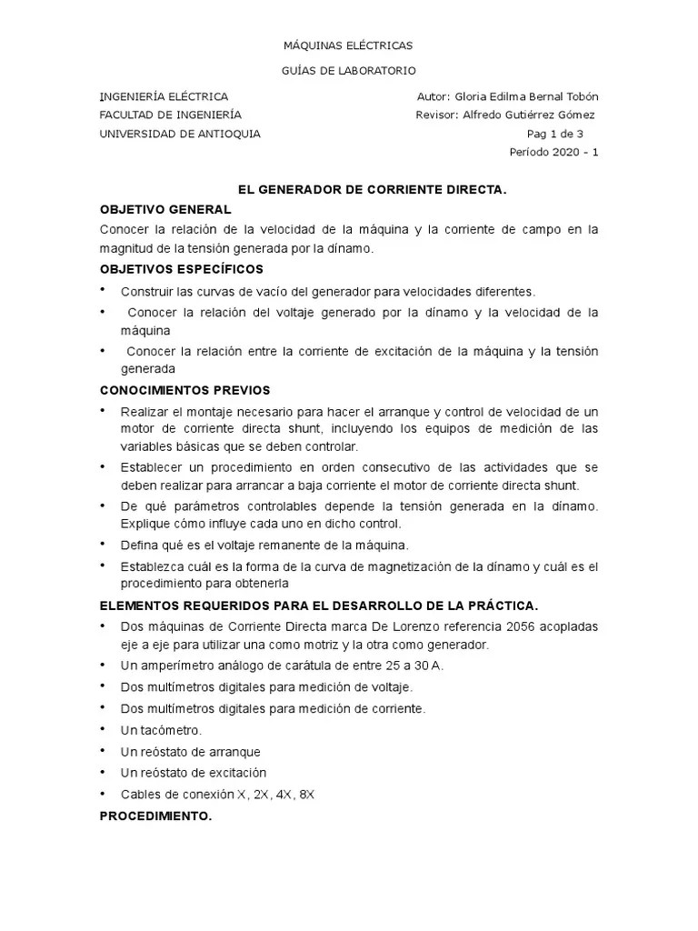 El Generador De Corriente Directa. | PDF | Generador Eléctrico | Voltaje
