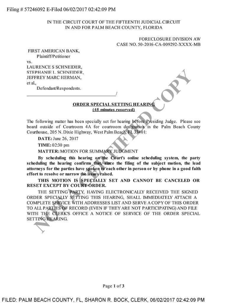 113 Order Special Setting Hearing Motion For Summary Judgment | PDF ...
